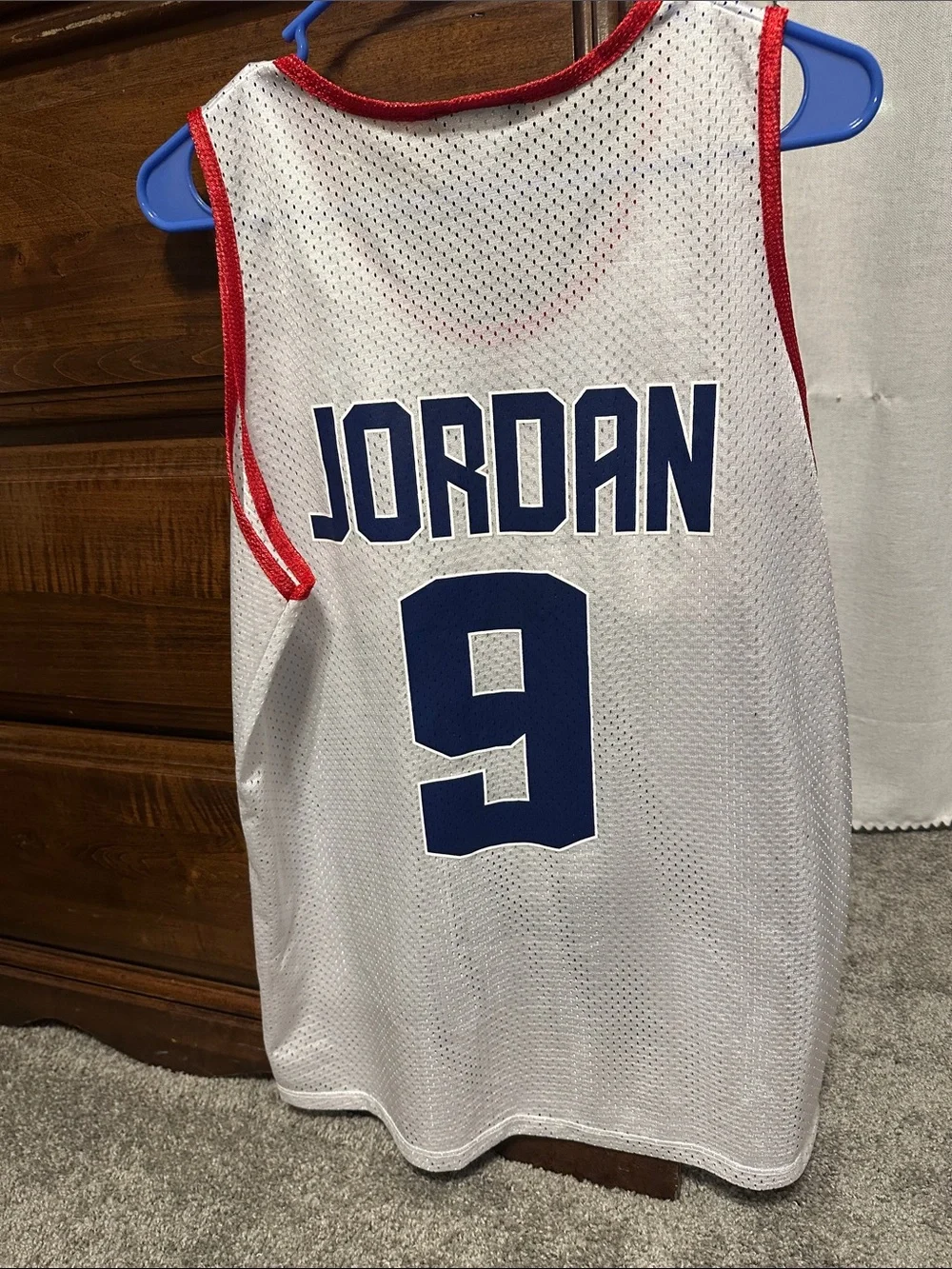 USA Jordan # 9 White Basketball Jersey with Red Trim